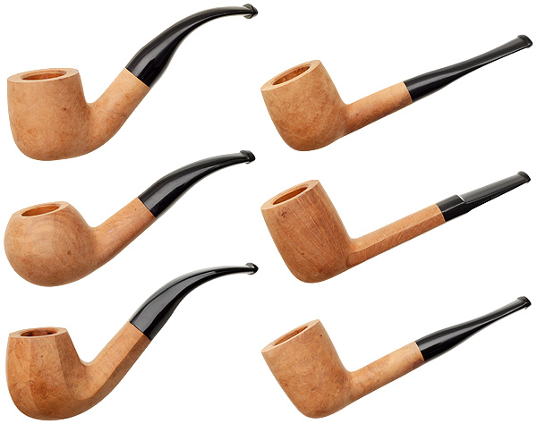 Briar tobacco pipes with assorted mouthpiece styles